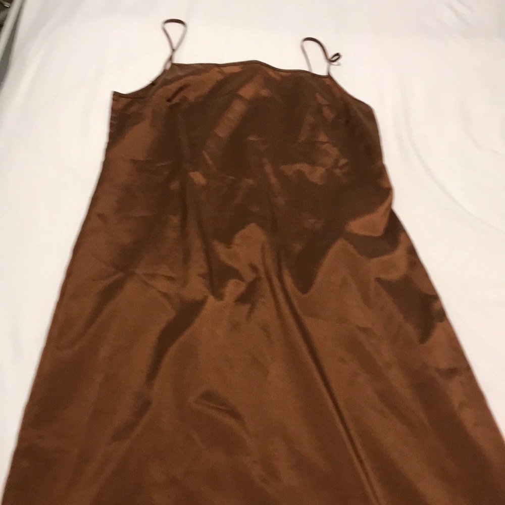 Spaghetti strap mud calf silky dress